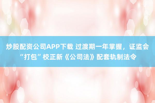炒股配资公司APP下载 过渡期一年掌握，证监会“打包”校正新《公司法》配套轨制法令