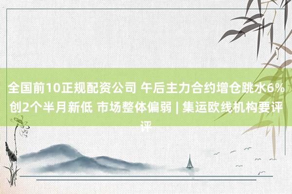 全国前10正规配资公司 午后主力合约增仓跳水6%创2个半月新低 市场整体偏弱 | 集运欧线机构要评