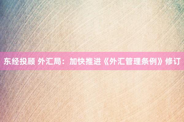东经投顾 外汇局：加快推进《外汇管理条例》修订