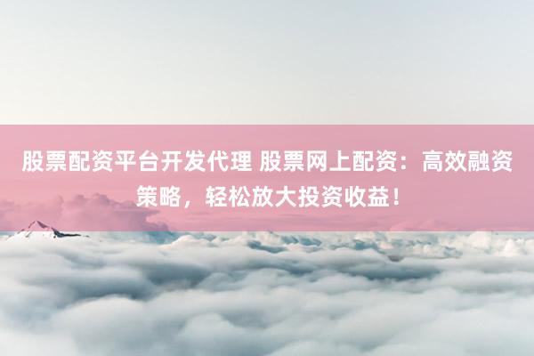股票配资平台开发代理 股票网上配资：高效融资策略，轻松放大投资收益！